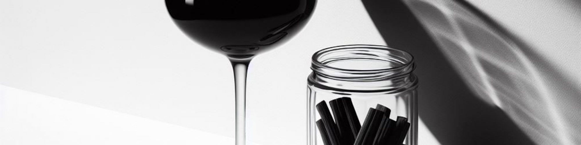 Lakritze und Weinverkostung als schwarz weißes Bild dargestellt