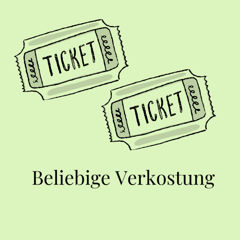 Zwei Eintrittskarten für eine beliebige Verkostung, grün illustriert mit dem Wort 'Ticket' auf beiden Karten